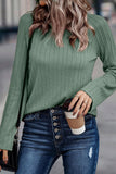 Pink Ribbed Round Neck Knit Long Sleeve Top
