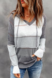 Grey Colorblock Casual Cutout Knit Hoodie Sweater