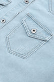 Light Blue Flap Pocket Buttoned Raw Hem Denim Jacket