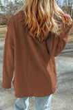 Brown Solid Color Textured Button Up Jacket with Pockets