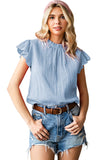 Rosy Crinkled Ruffle Casual Short Sleeve Blouse