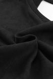 Black Casual One Strap V-shape Open Back Sweatshirt