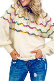 White Raglan Sleeve Tie Back Pullover Crochet Sweater
