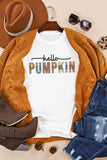 White Hello Pumpkin Halloween Crewneck Graphic T Shirt