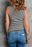 Gray Plain Solid Color Basic Ribbed Knit Slim Fit Tank Top