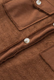 Brown Solid Color Textured Button Up Jacket with Pockets