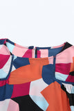 Multicolor Colorblock Casual Ruffle Puff Sleeve Blouse