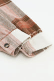 Brown Plaid Casual Button Up Flannel Long Jacket with Flap Pockets
