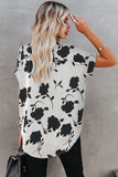 White Floral Print Roll Up Sleeve Short Sleeve Blouse