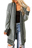 Apricot Plaid Casual Open Front Long Knit Cardigan