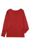 Red Basic Solid Color Seam Patchwork Long Sleeve Top