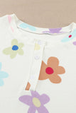 White Floral Print Henley Top & Drawstring Shorts Loungewear Set