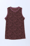 Red Leopard Trimmed Casual Round Neck Tank Top