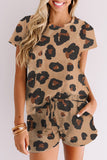 Leopard Print Crew Neck T Shirt & Shorts Loungewear Set