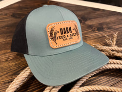 Smoke Blue Trucker Feed and Seed Leather Patch
