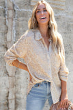 Apricot Sequin Collared Button Up Shirt