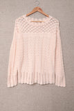 Pink Solid Casual Drop Shoulder Knit Sweater