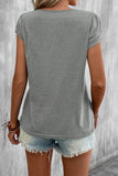 Dark Blue Solid Color Casual Cutout Neck T Shirt