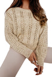 Khaki Cable Knit Drop Shoulder Eyelet Sweater
