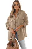 Beige Solid Textured Flap Pocket Buttoned Shacket