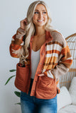Brown Striped and Aztec Fleece Jacket with Quilted Patch Pockets