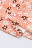Orange Boho Floral Round Neck Knit Long Sleeve Top