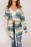 Black Striped Color Block Casual Hollow Cable Knit Cardigan