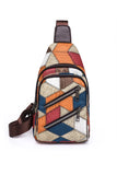 Multicolor Geometric Color Block Stitching PU Crossbody Bag