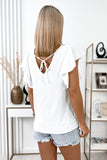 White Solid V Neck Ruffle Sleeve Loose Top