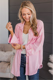 Pink Solid Color Textured Roll Tab Sleeve Shirt Jacket