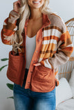 Brown Striped and Aztec Fleece Jacket with Quilted Patch Pockets