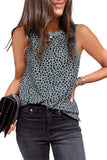 Red Leopard Trimmed Casual Round Neck Tank Top