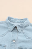 Light Blue Flap Pocket Buttoned Raw Hem Denim Jacket