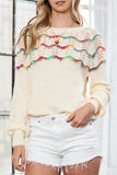 White Raglan Sleeve Tie Back Pullover Crochet Sweater