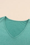 Green Solid Ruffle Short Sleeves V Neck Drawstring Top