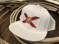 White Flat Bill Youth Trucker Florida Flag Hat